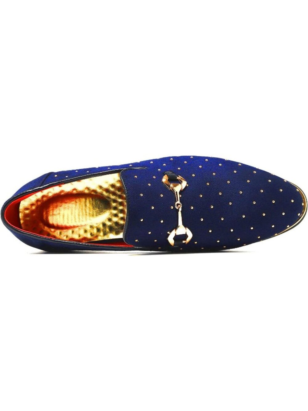 Men's Blue Suede Leather Loafers Gold Rivet Buckle Slip On Party Dress Shoes - Picture 6 of 6